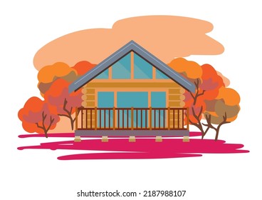 It is an illustration of an autumn mountain hut