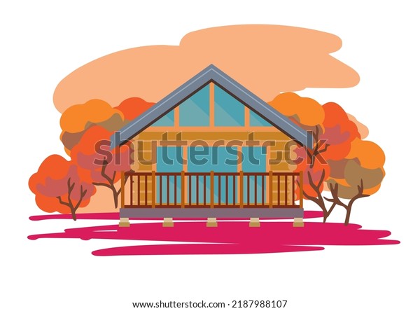 It is an\
illustration of an autumn mountain\
hut