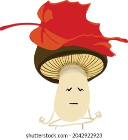 Illustration of autumn mushroom with leaf in vector