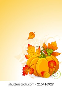 Illustration of Autumn Pumpkin and leaves background
