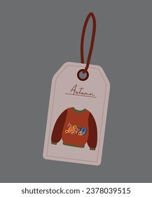  Illustration Autumn with Sale Tag and Sweater Pattern Pumpkins