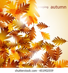 Illustration autumn still life. Oak leaves. Vector background