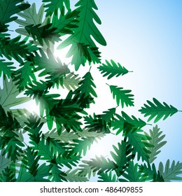 Illustration autumn still life. Oak leaves. Vector background