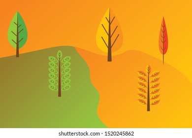 Illustration of autumn or summer scene, nature park outdoor. green and yellowish tree or leaf