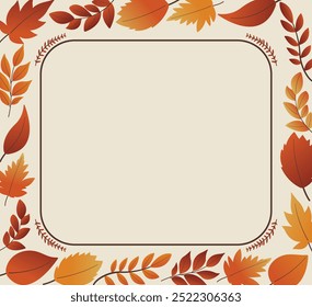 illustration of an autumn theme background with the theme of falling leaves on the edges, with a decorative border as a barrier between the text and the leaves