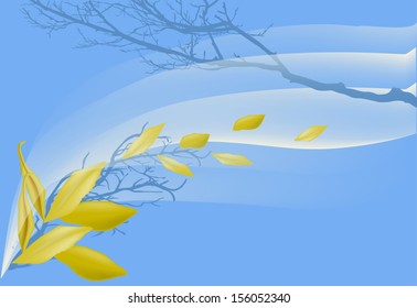 illustration with autumn tree branch on blue background