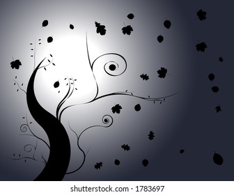 illustration of an autumn tree with falling leaves