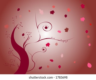 illustration of an autumn tree with falling leaves
