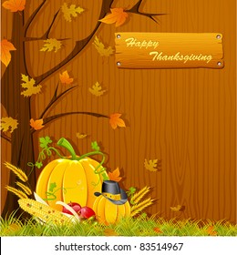 illustration of autumn tree with pumpkin for thanksgiving