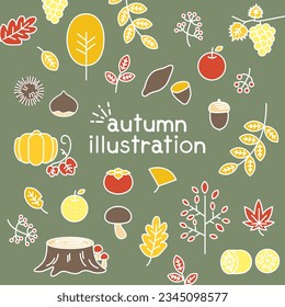 Illustration of autumn vegetables, fruits and plants