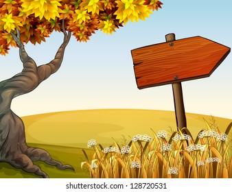 Illustration of the autumn view in the hill