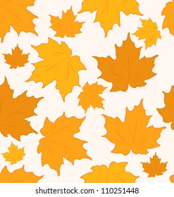 Illustration autumnal maple leaves, seamless background - vector