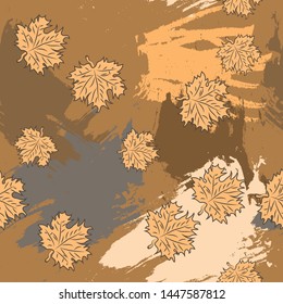 Illustration of autumn.Leaf fall is a bright vintage autumn design with leaves on a dark background .Pattern. Vector graphics.