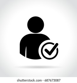 Illustration of avatar with check mark icon on white background