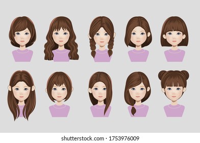 illustration avatar girl with hair style for game or icon