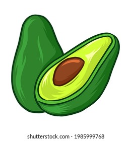 illustration of avocado, can be used to describe the shape or appearance of an avocado, children's learning, the taste of avocado
