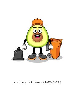 Illustration of avocado cartoon as a garbage collector , character design