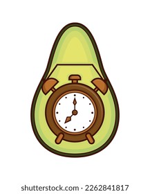 illustration of avocado fruit with a clock. the design template isolated on white background. avocado seeds replaced with wall clocks.