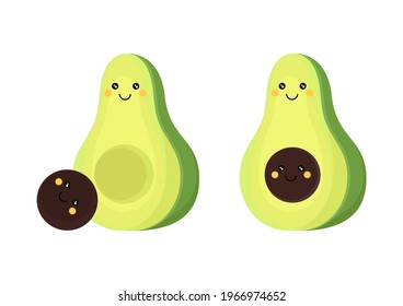 illustration of an avocado fruit with a combination of bright green and yellow colors with a cute and adorable face