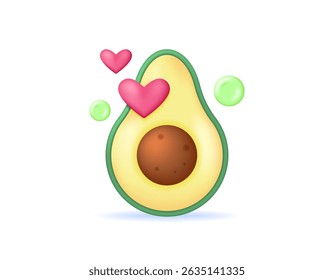 illustration of avocado fruit slice with seed and heart symbol. avocado fruit love concept. like fruit. avocado day. symbol or icon. minimalist 3d style design. element