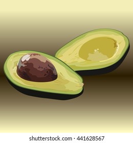 illustration of an avocado halved with the pit