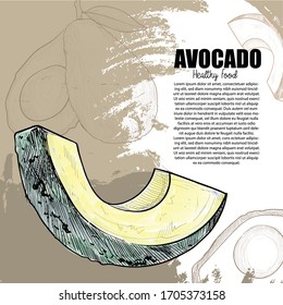 illustration of avocado on vintage background. watercolour style. hand drawn vector.