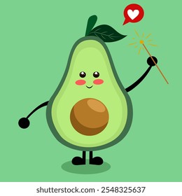 Illustration eines Avocados, der in neuen Jahren Feuerwerk spielt