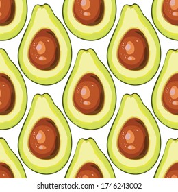 Illustration with avocado seamless pattern. Summer background. Vector design.