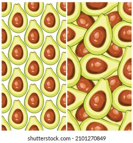 Illustration with avocado seamless pattern. Summer background. Vector design.