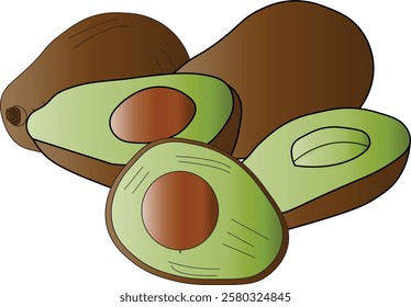 the illustration of avocado that has been cut and not.