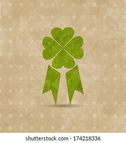 Illustration award ribbon with four-leaf clover for St. Patrick's Day, retro design - vector