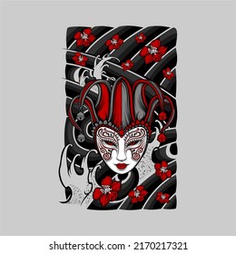 Illustration with awesome background of clown mask