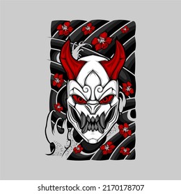 Illustration with awesome background of japanese oni mask