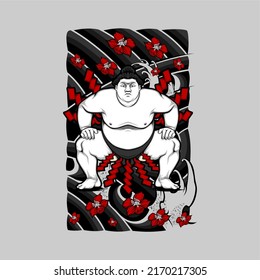 Illustration with awesome background of japanese sumo