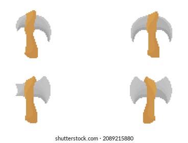 illustration of an ax with different shapes, with pixel theme on white background