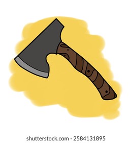 Illustration axe and stump, cartoon, vector