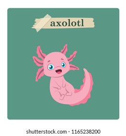 Illustration of an axolotl with green background