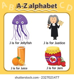 Illustration of A-Z alphabet for J