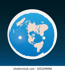 Illustration of an azimuth projection flat world map.