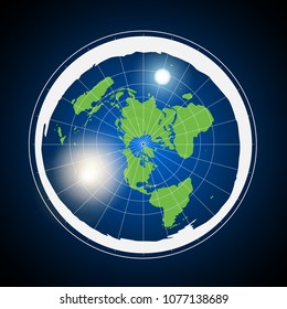 Illustration of an azimuth projection flat world map.