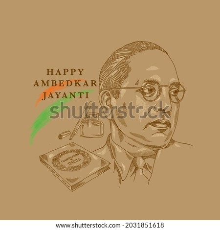 Illustration of B. R. Ambedkar
with Indian constitution, ink bottle and pen in the background. Stock fotó © 
