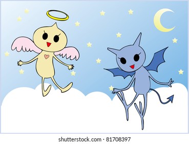 Illustration of Baby Angel and Devil.
