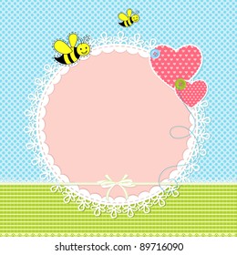 illustration of baby arrival card with copy space and heart