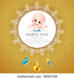 illustration of baby arrival card with photo of baby