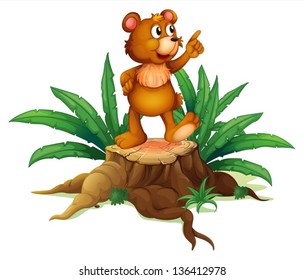 Illustration of a baby bear above a wood on a white background