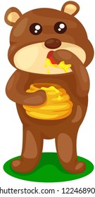 illustration baby bear and pot honey white