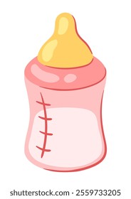 Illustration of baby bottle. New born baby girl Happy Birthday object.