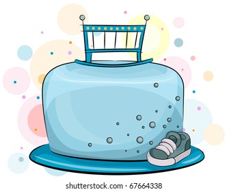 Illustration of a Baby Boy Birthday Cake with a Masculine Theme