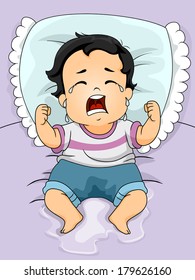 Illustration of a Baby Boy Crying Out Loud After Wetting His Bed