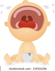 Illustration of a Baby Boy in Diapers Wailing Loudly